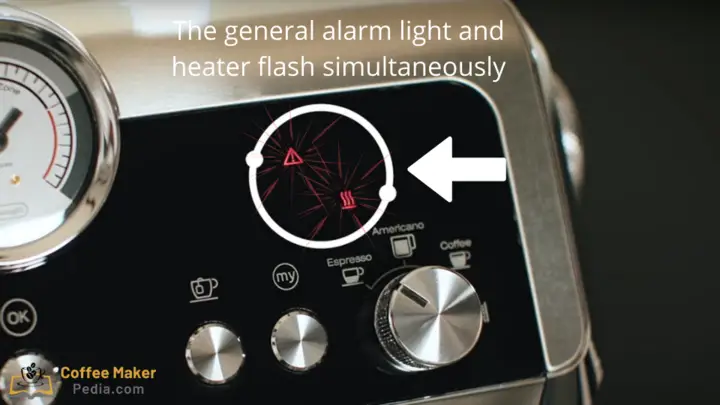 The general alarm light and heater flash simultaneously