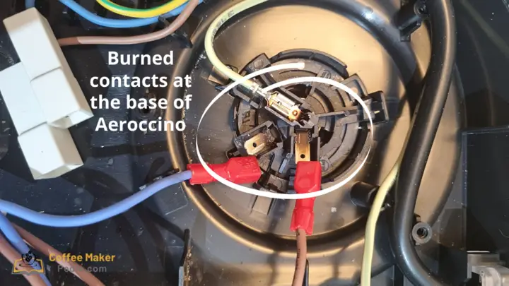 Burned contacts at the base of Aeroccino