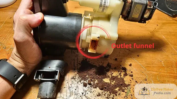 Clean the grinder outlet funnel