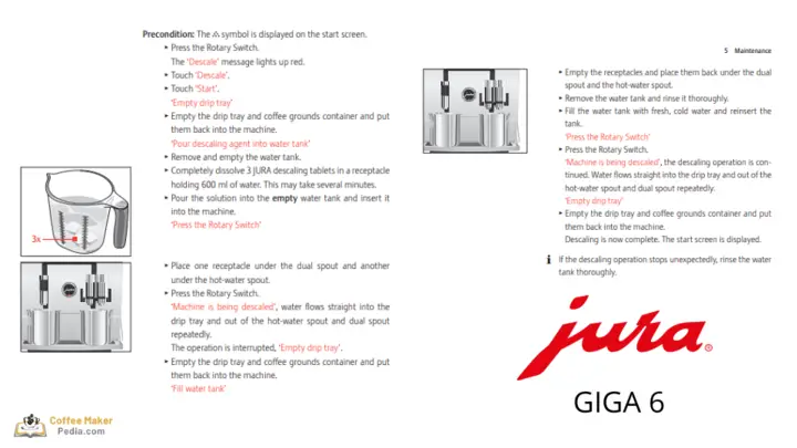 Descaling instructions for Jura Giga 6