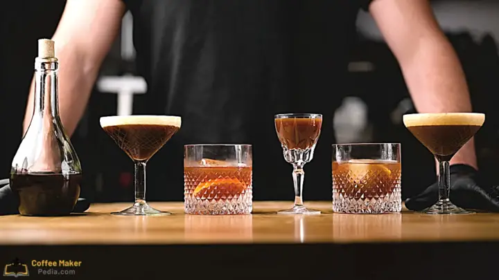Coffee liqueur and four cocktails prepared with it