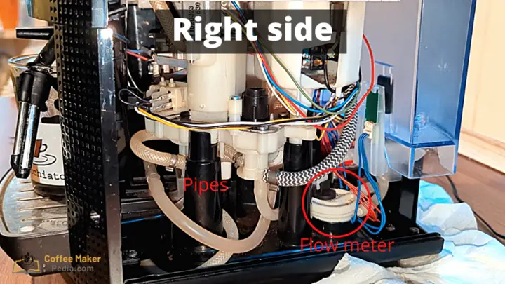 Inside the right side of a Krups coffee maker