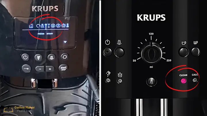 Krups super automatic in cleaning mode with screen and without screen