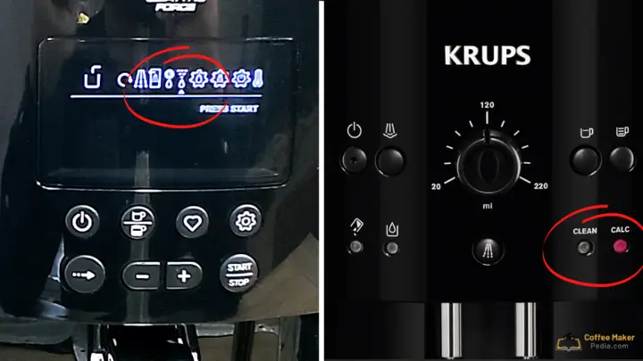 Krups super-automatic in descaling mode with display and without display