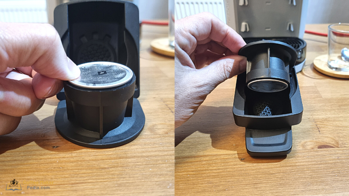 Press down with your thumb until the rim of the capsule meets the adapter