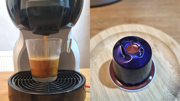 The Nespresso capsule is somewhat damaged after coffee preparation